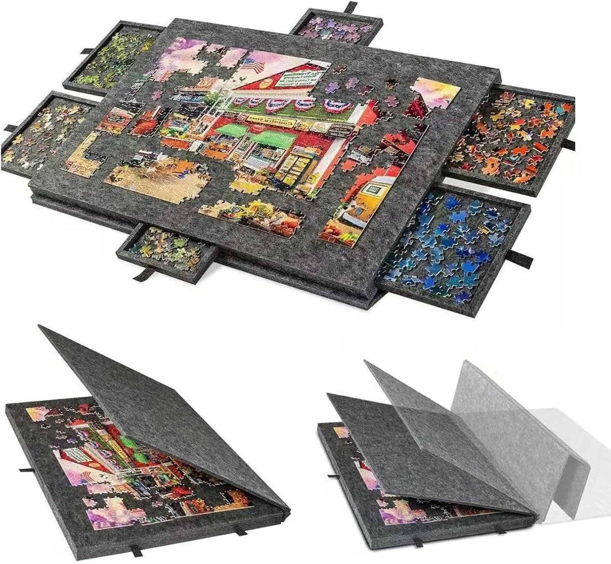 Puzzeltafel - Puzzelbord met laden - Puzzels maken - Kantelbaar standaardontwerp - 77 cm x 54 cm - Donkergrijs