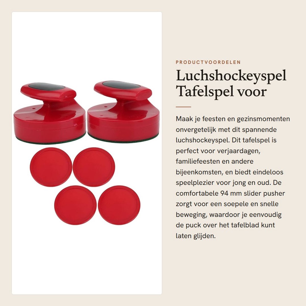 Dailygoods- Luchthockeyspel met 94 mm Pusher - Tafelspel - Hockeypucks Set - ABS Materiaal - Geschikt voor Standaard Tafels - 100% Nieuw - Tafelhockey