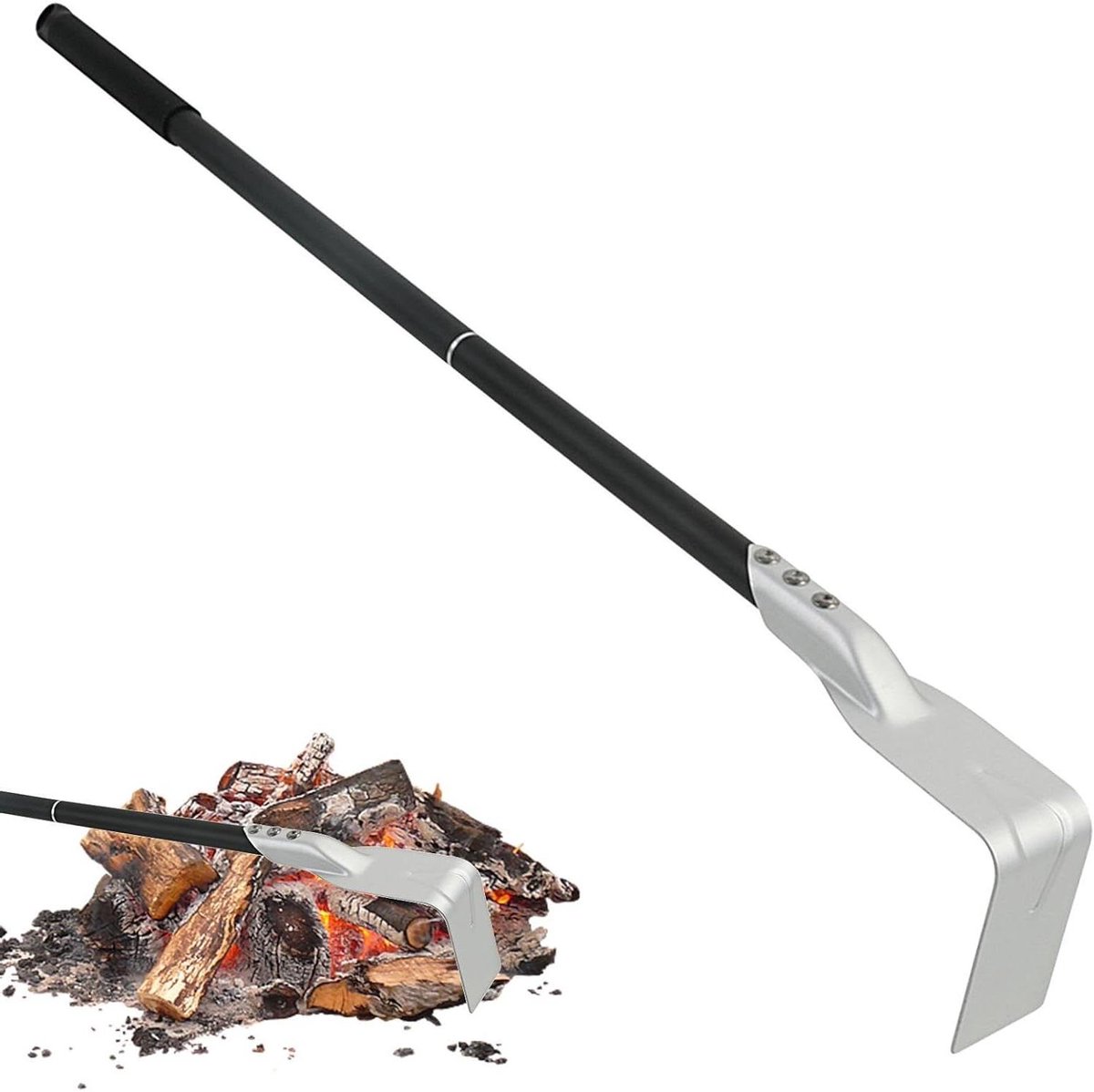 Asschep met hark - Pizzaoven schraper - Oven reinigen - Verlengde steel - 67 cm - Zilver