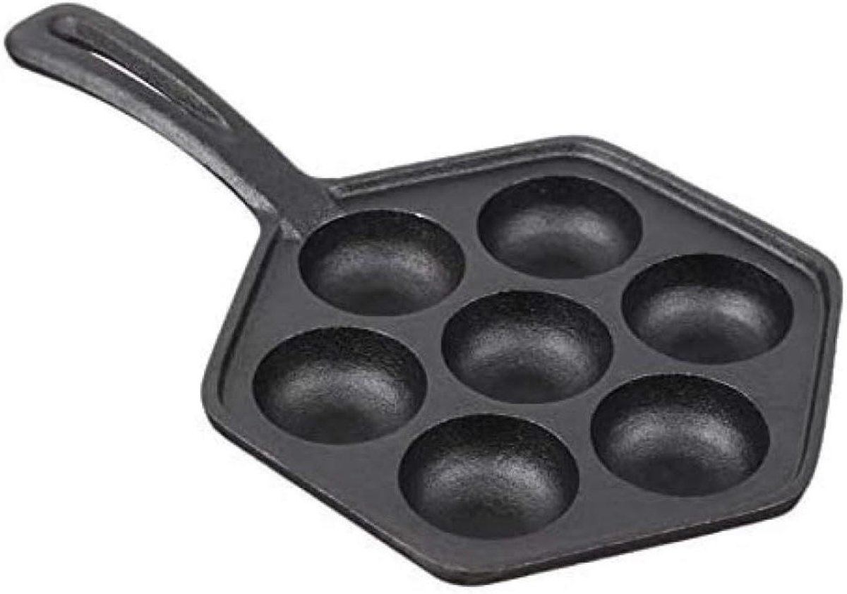 Gietijzeren Pannenkoekenpan - Aebleskiver Pan - Gebak Maken - Antiaanbaklaag - 30 x 17 cm - Zwart