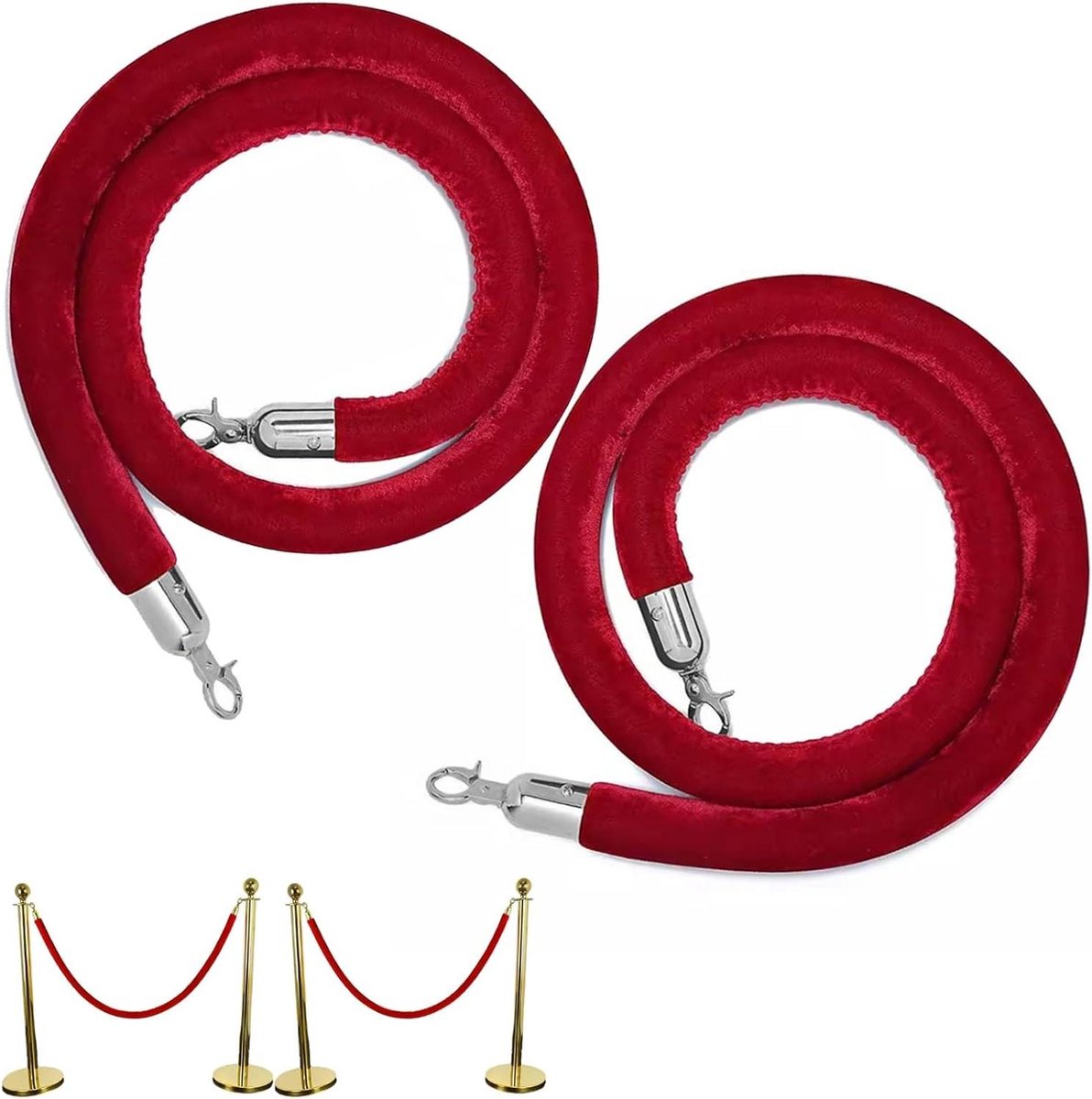 Fluwelen Touw Set - Wachtrij Touwen - Evenement Organisatie - Duurzaam & Slijtvast - 2 Stuks 2.8cm Diameter - Watermeloen Rood
