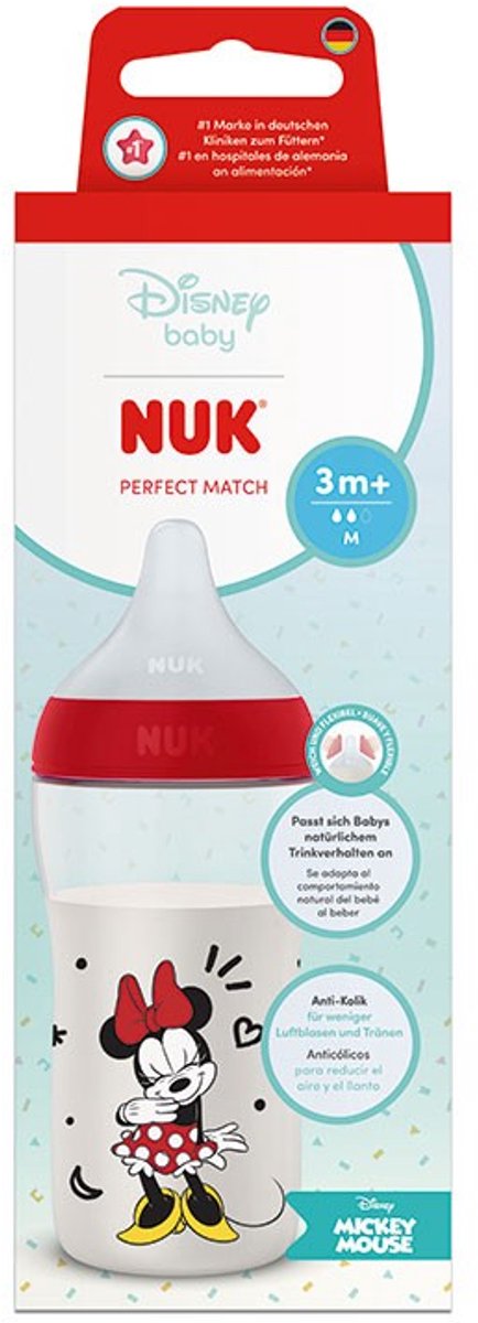 NUK Perfect Match Babyfles 260 ml - Siliconen Speen M - 3m+ - Minnie van Nuk — afbeelding 3
