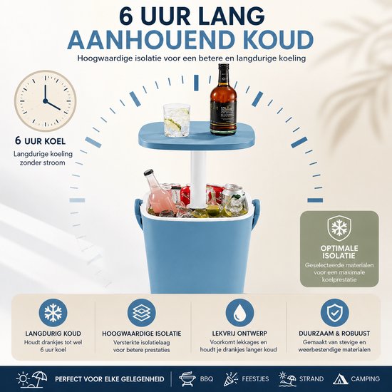Jurrys Koeltafel - Barkoeler - Koelbox - Cocktailbar - Coolbar - Drankkoeler - Bijzettafel - Multifunctioneel - 4in1 - 15L - Blauw van Jurrys — afbeelding 5