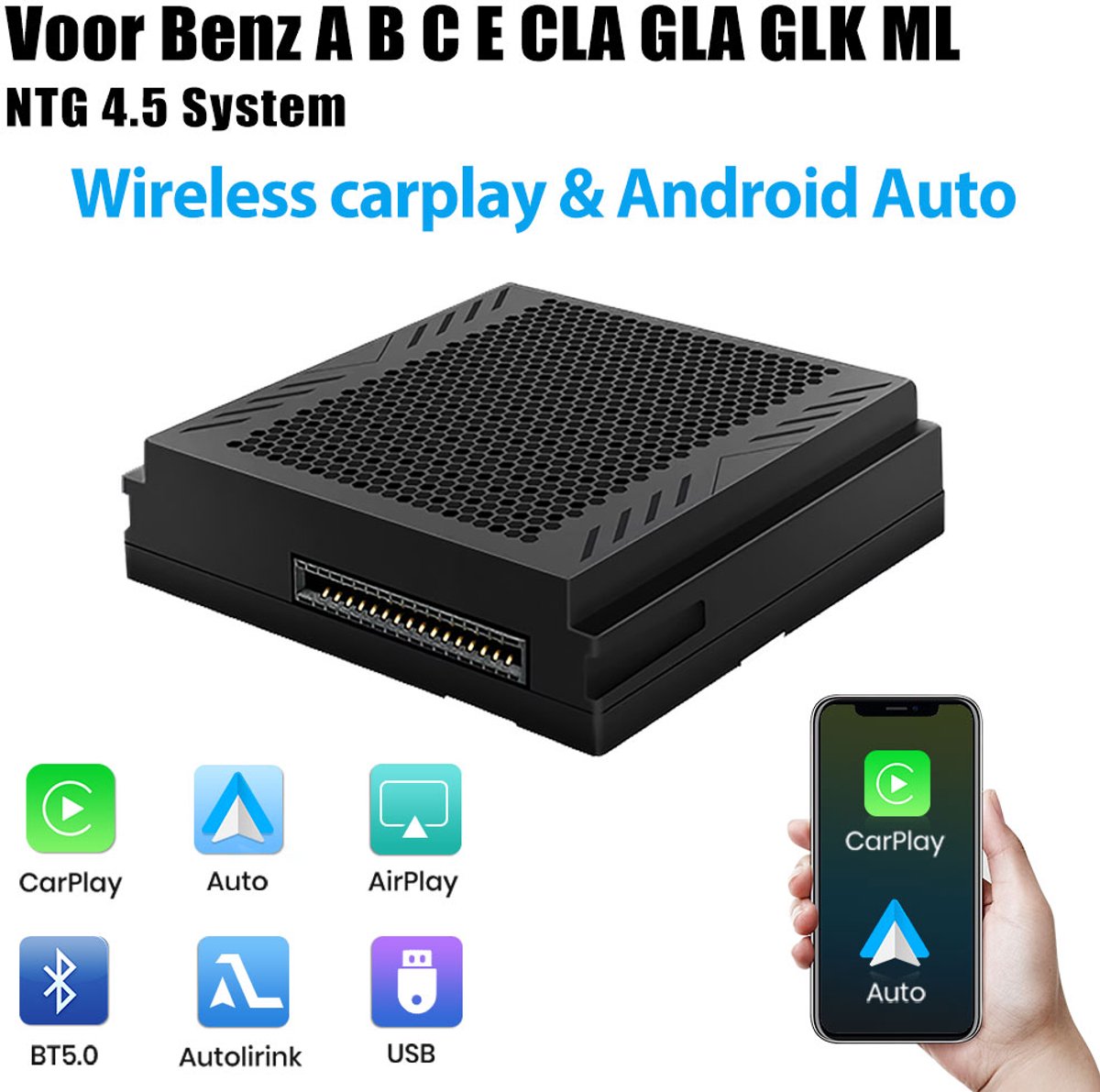 Hexinex Autoradio Draadloze Carplay Android Auto met NTG4.5 Geschikt voor Mercedes Benz A/B/C/E/CLA/GLA/GLK