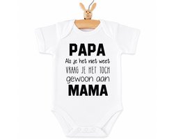 Baby Rompertje met tekst 2026 zwangerschap bekendmaking aankondiging Zwangerschapsaankondiging 2027 korte mouw met tekst Papa als je het niet weet vraag je het toch gewoon aan mama Maat 62-68 kraam cadeau aanstaande ouders vaderdag vader