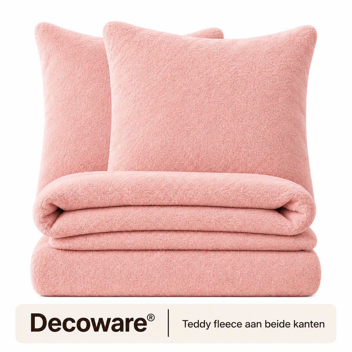 Decoware Teddy Fleece Dekbedovertrek - Roze - Lits-jumeaux - 240x220 cm + 2 Kussenslopen 60x70 cm - Dubbelzijdig - Heerlijk Warm