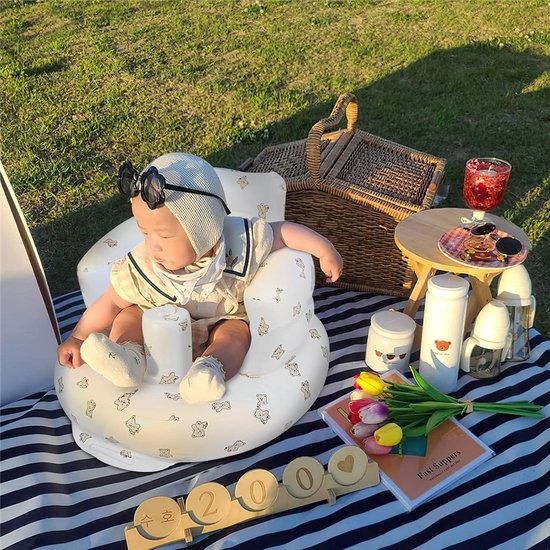 Opblaasbaar babyzitje voor baby's vanaf 3 maanden - Babyvloerzitje om zelfstandig te zitten - Babyzitje voor zuigelingen - Opblaasbare babystoel met ingebouwde luchtpomp - Beer — afbeelding 5