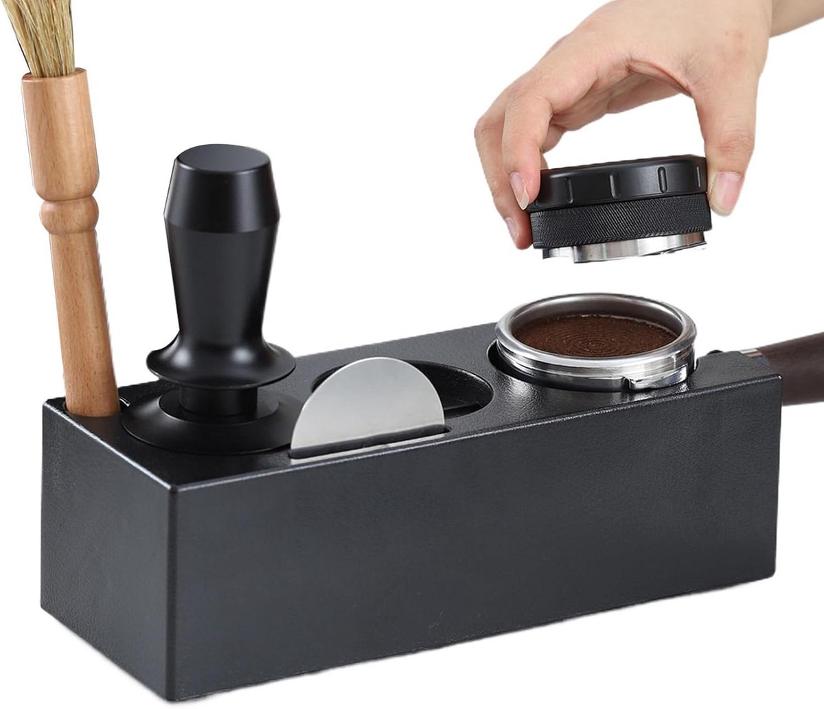 Espresso Tamping Station Koffie Houder Koffie Bereiden Antislip Stabiliteit 24 x 8.9 cm Zwart