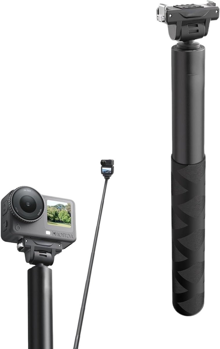 Selfie Stick - Verstelbare Paal - Actie Camera - Magnetische Snelkoppeling - 1.2 Meter - Zwart