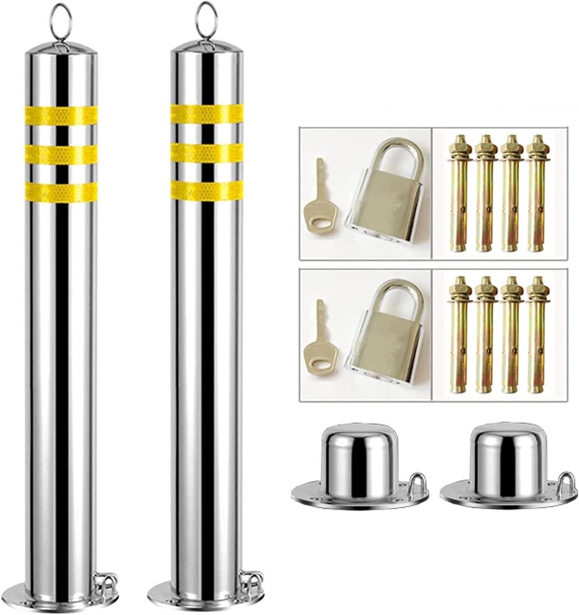 Parkeerklemmen Set - Veiligheidspalen - Oprit Beveiligen - Reflecterende Barrières - 76 x 800 mm - Zilver