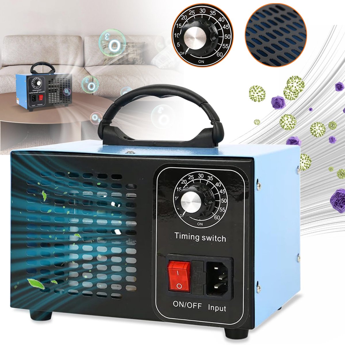 Ozongenerator 48000 mg/u - Ozonmachine Met Timer - Ozon Geurverwijderaar - Luchtreiniger Voor Thuis Auto En Huisdier