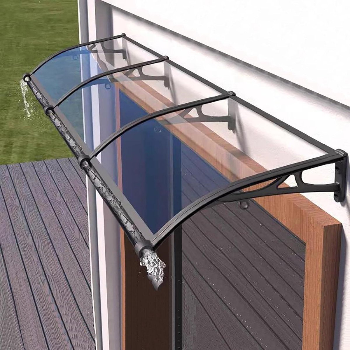 Transparante Deurluifel - Regenkap Buiten - Entree Beschermen - Duurzaam Polycarbonaat - 60x100cm - Transparant Zwart