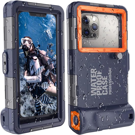 2026 Onderwater telefoonhoesjes voor snorkelen – Waterdicht Geschikt voor iPhone 17/16/15/14/13/12 Pro Max en Galaxy S25/S24/S23/S22/S21 – Voor onderwaterfoto's en -video's (Duiken) –Meerblauw