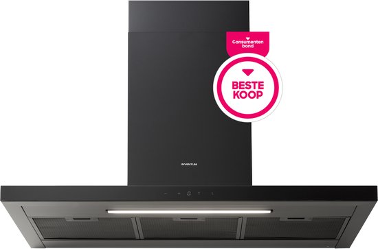 Inventum AKB9015ZWA - Wandschouw afzuigkap - 90 cm - 700 m3/h - 4 standen - Timer - BLDC motor - Energieklasse A++ - Zwart