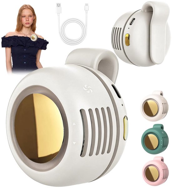 Mini Clip-On Ventilator USB Oplaadbaar 3 Snelheden Stil Bladloos 360° Draagbare Ventilator Beige