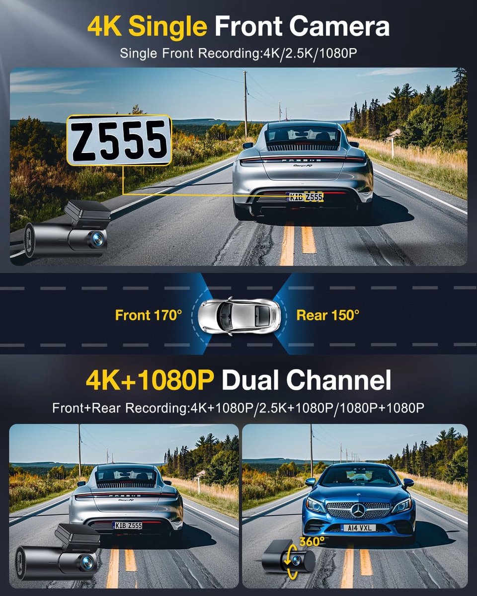 Dashcam 4K voor en achter met wifi app - auto camera met nachtzicht en 64GB SD kaart – foto 3