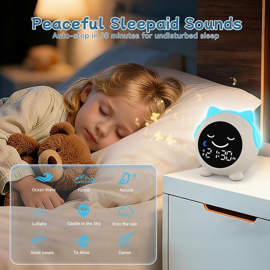 Kind Slaapklok - Wekker Kinderen - Slaap Training - Visuele Slaap Gids - 10 Nachtlampjes - Wit — afbeelding 5