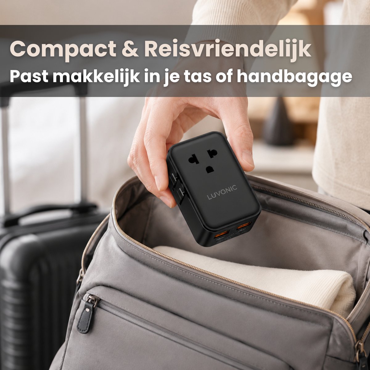 Luvonic® Wereldstekker - Universele Reisstekker met USB-C & USB-A - Reisadapter voor Europa, UK, USA & Australië - Compacte Travel Adapter - Zwart - 2026 Model — cadeau in Gadgets - foto 5