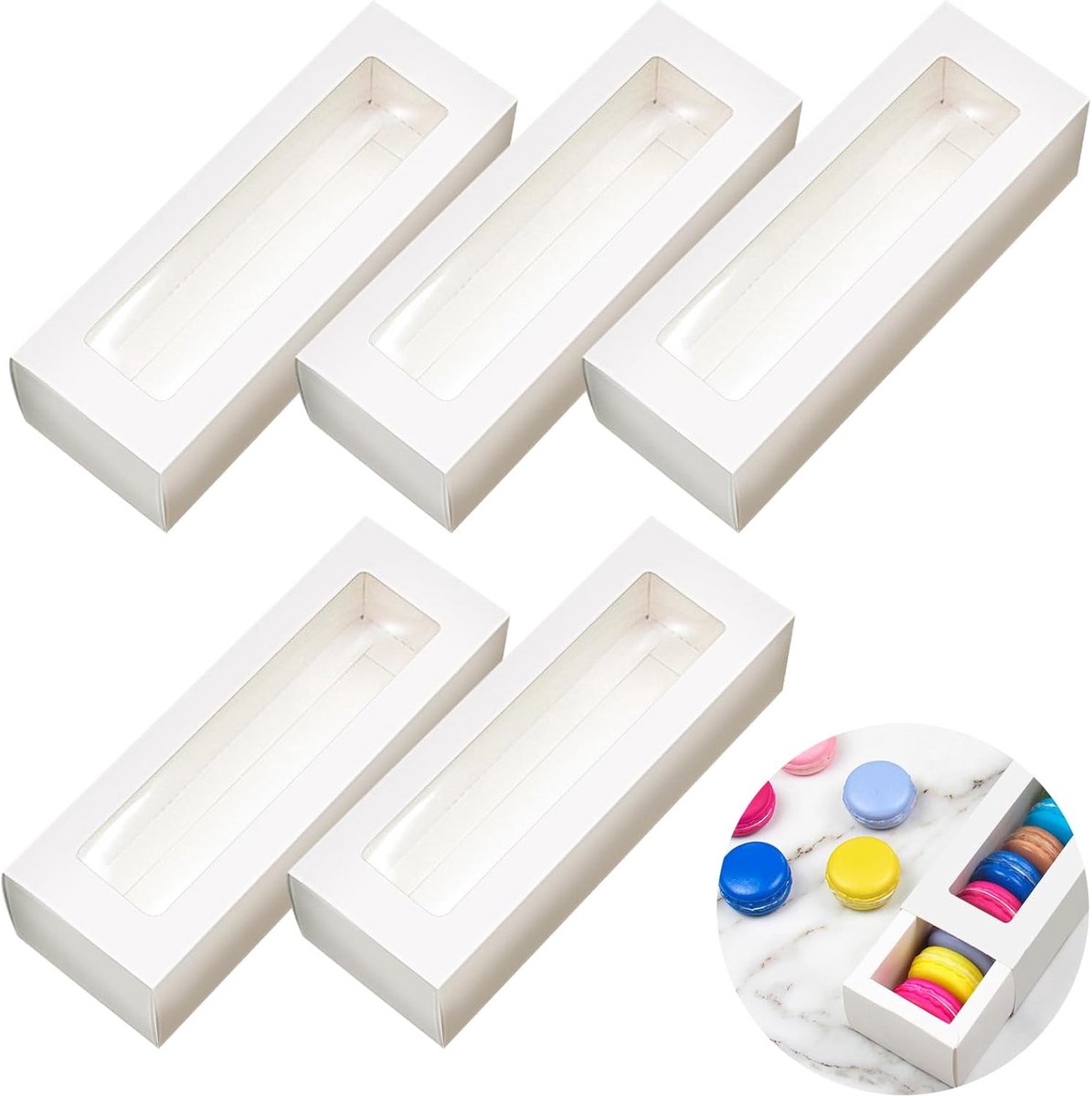 Cupcakedoosje - 20.5 x 7 x 5 cm - Wit - Met Tray en Venster - Gebaksdoos - Perfect Voor Cupcakes, Desserts en Meer - 5 stuks - Cupcakedozen - van Imperatoris