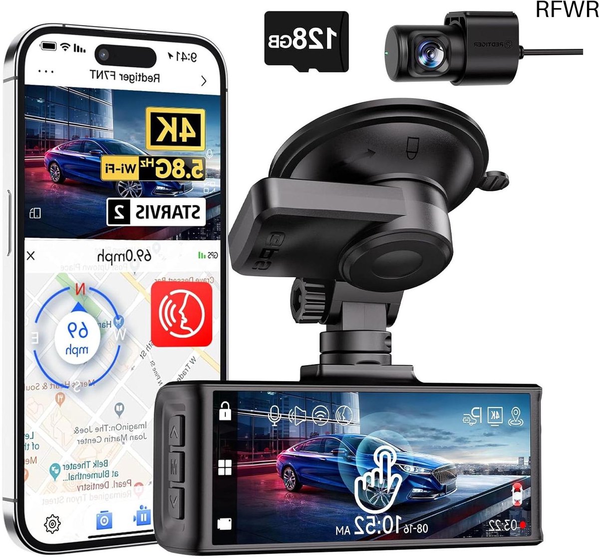4K Dash Cam - Auto Camera - Rit Opnemen - Dubbele Lens - 3.18 Inch Scherm - Zwart