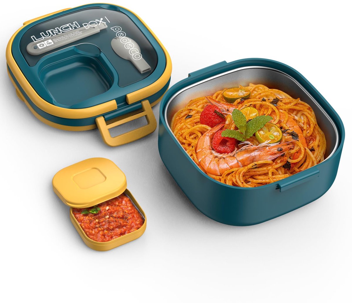 carmdering - Alle-in-Één Lunchbox Set - Stapelbare Bento Box - 2-Laags Lunchcontainer - Lekvrij Ontwerp - Magnetronbestendig Materiaal - Roestvrij Staal en Kunststof - Ideaal voor Werk en School - blauw - 1 Set