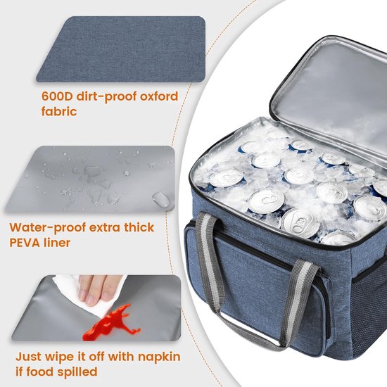 Koelbox - Koeltas - Koeltas 15L - Koelrugzak - Koeltasje Klein - Waterdicht - Draagbaar - Schouderband - Koeltassen Opvouwbaar - 600D Oxford - Kleine Koeltas voor Onderweg, Thermische Tas voor Picknicks, Camping, Excursies - Donkerblauw van Koelbox. — afbeelding 5
