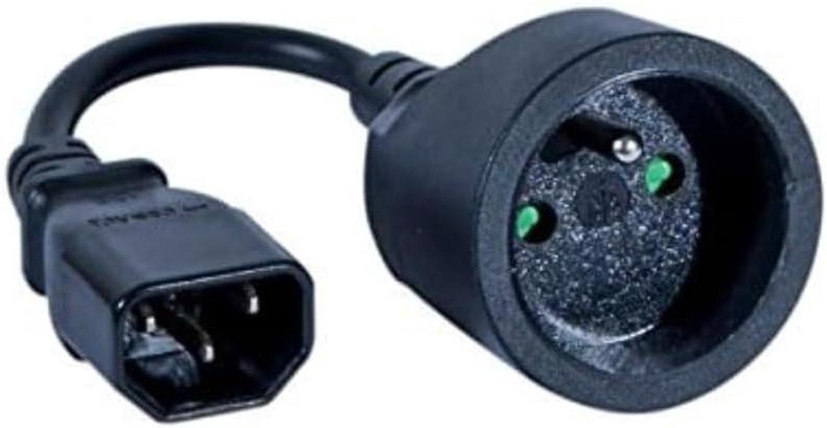 Adapter IEC C14 - Stroomkabel Verloop - Apparaten Aansluiten - 20 cm Kabel - 10 Ampere - Zwart