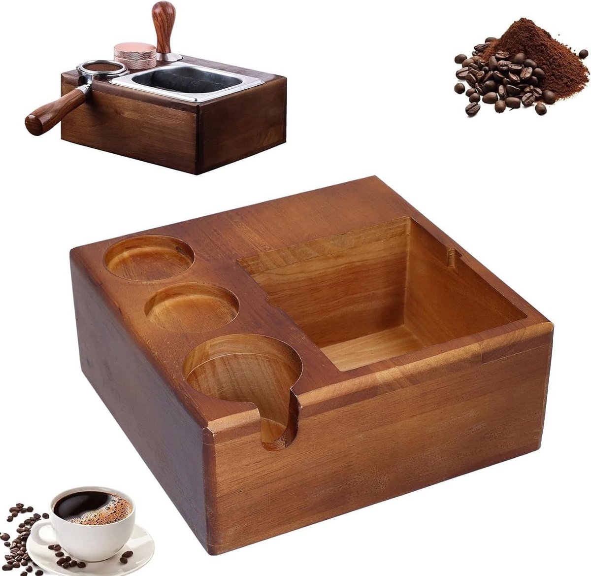 Houten Koffieklopdoos Koffie-organizerbox Voor Koffiestampers Distributeur Portafilter En Puckschermaccessoires Sabotagehouder Voor Koffiemachine Thuis Natuurlijk Beukenhout Station Basis (bruin)