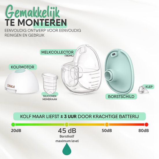 SAHLA Draadloze Dubbele Borstkolf - Verwarmde Borstschilden (38°C) - Fluisterstil <45 dB - Handsfree & Draagbaar - BPA-Vrij - Comfort — afbeelding 4