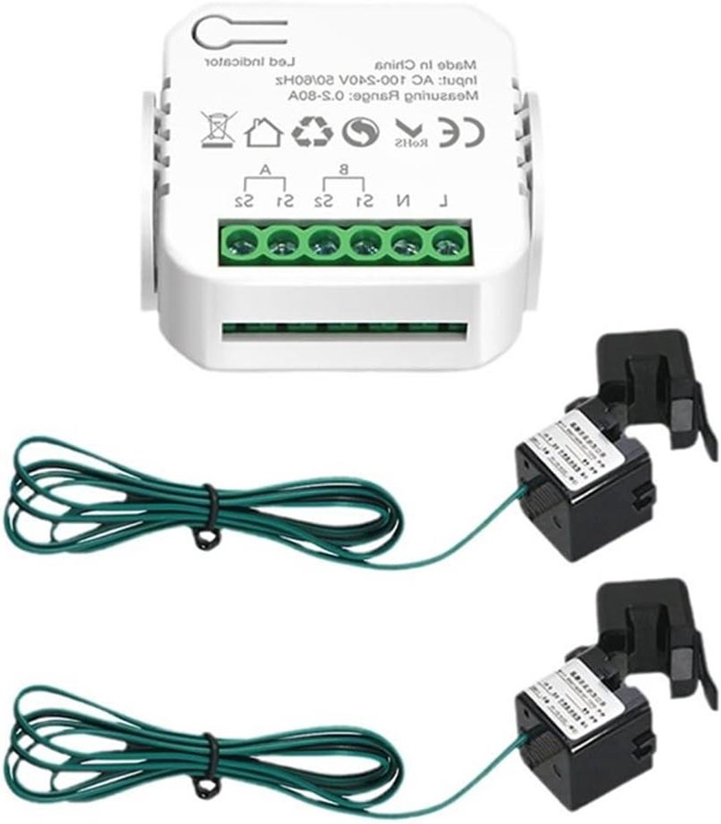 Slimme Energiemeter - Stroom Monitor - Energie Verbruik - Real-time Meting - 80A - Wit