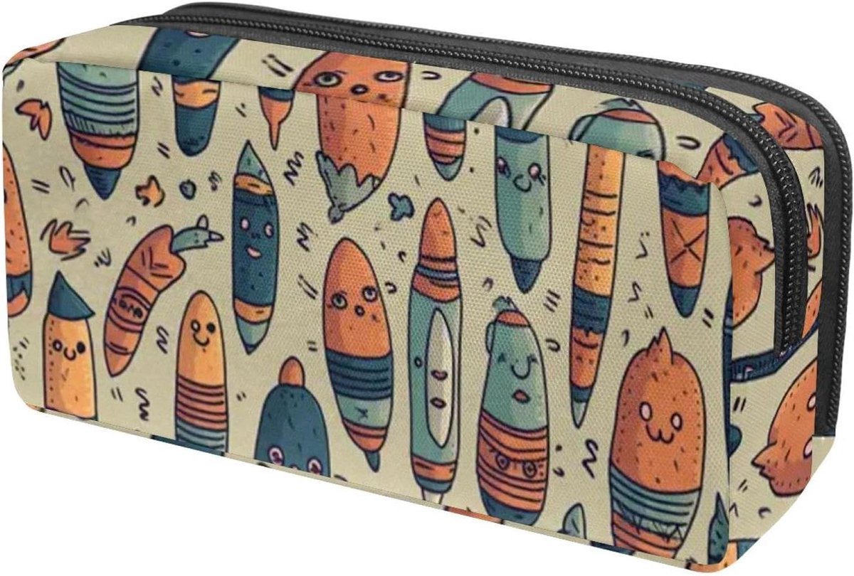 Pennenzak Cartoon - Etui Tas Organizer - Schoolbenodigdheden Opbergen - Praktisch Scheidingsvak - 6x21x10 cm - Meerkleurig