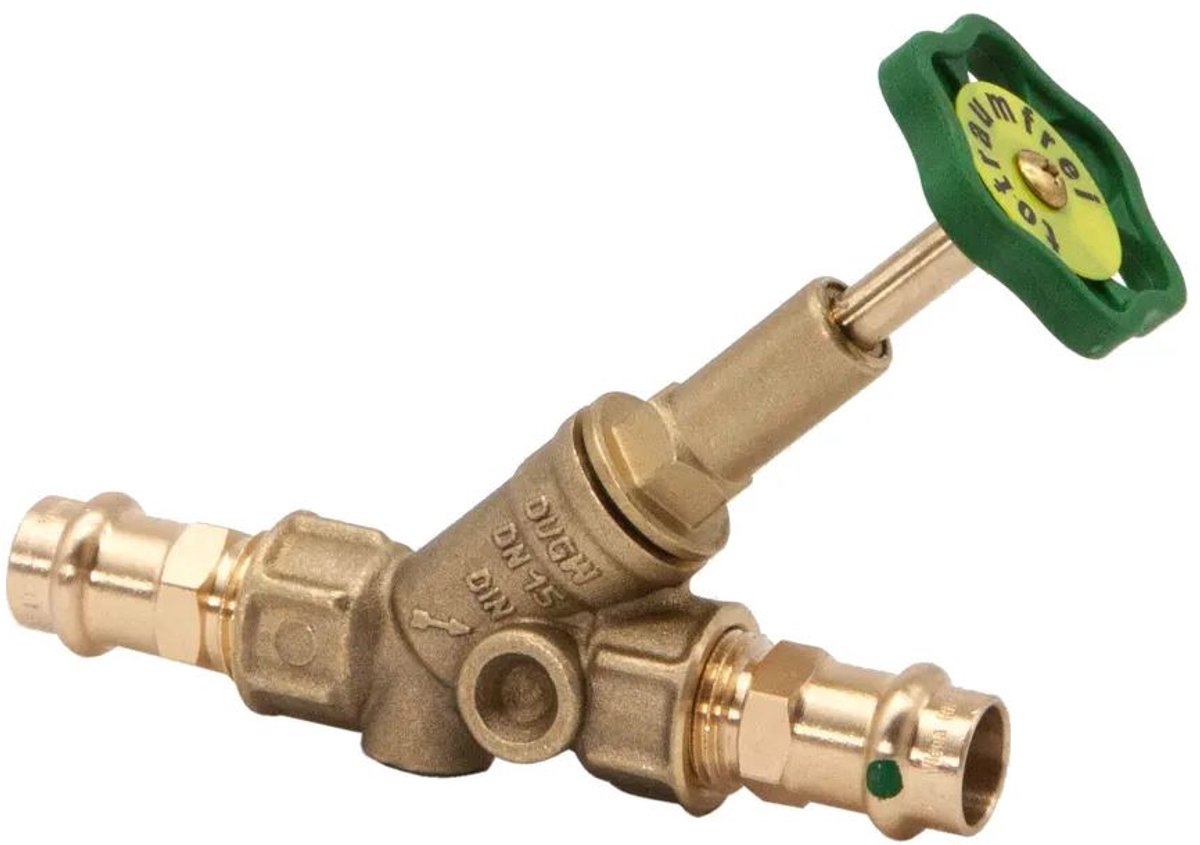 Schlösser Armaturen JS Vrijstroomventiel met persaansluiting (binnendraad), zonder aftapkraan, met stijgende spindel, DN15, persdiameter 15mm, DVGW gekeurd, 0015081500001