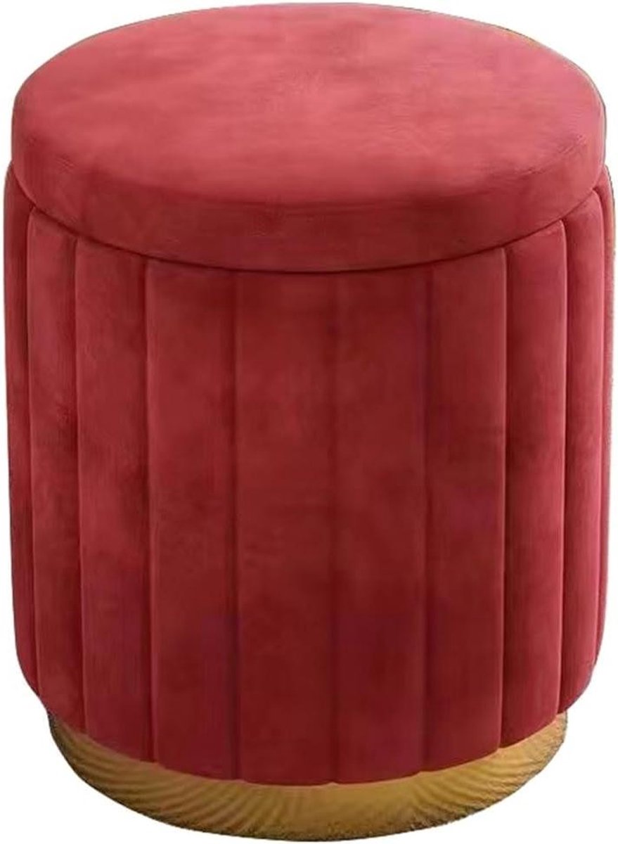 Ronde Ottomaanse Poef - Voetenbank met Opbergruimte - Woonkamer Decoratie - Stevig Houten Frame - 34x45 cm - Rood