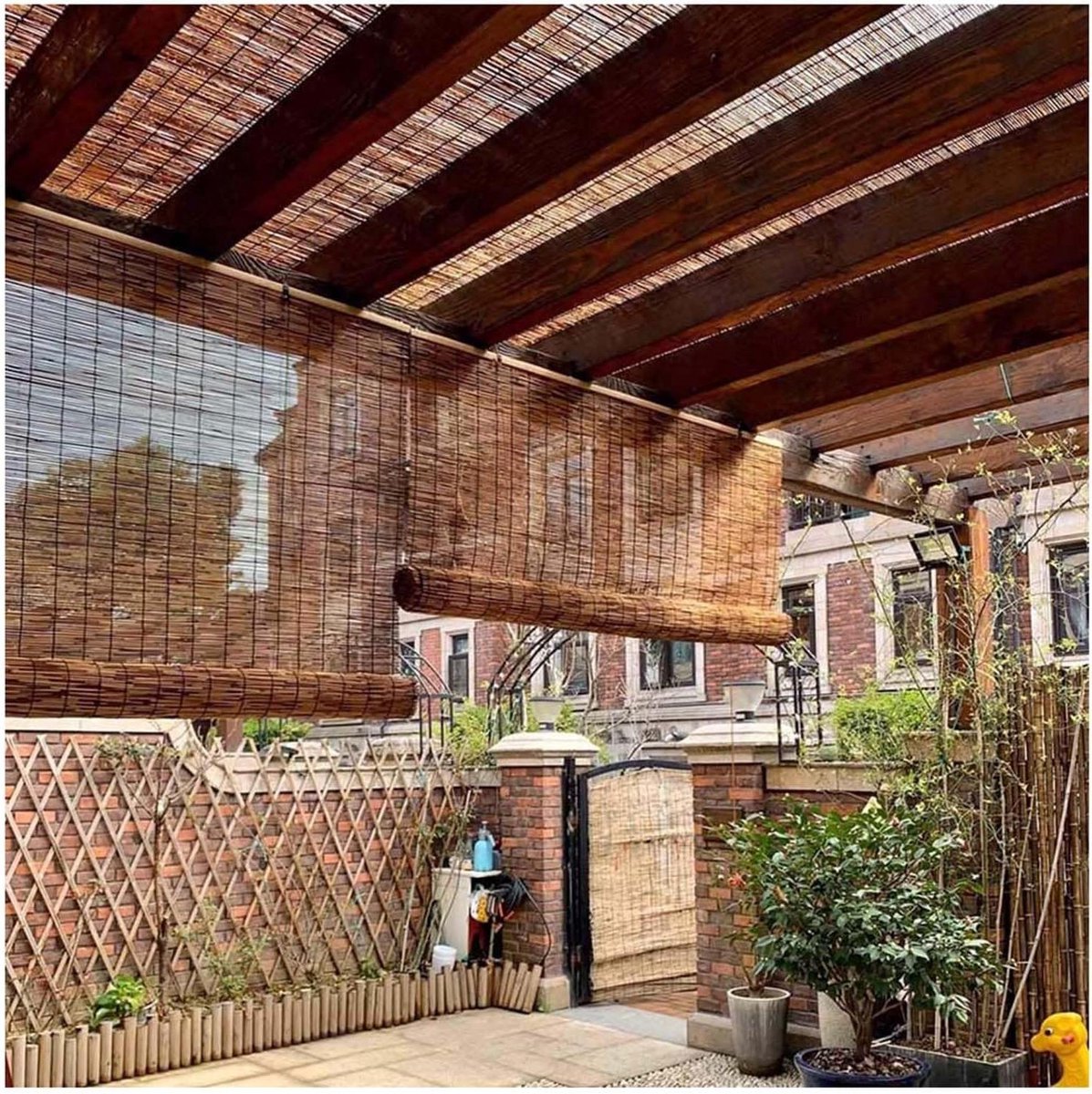 Bamboe Rolgordijnen - Bamboe Jaloezieën Zonwering - Privacy Creëren Buiten - Handgeweven Natuurlijk Materiaal - 80x220cm - Natuurlijk