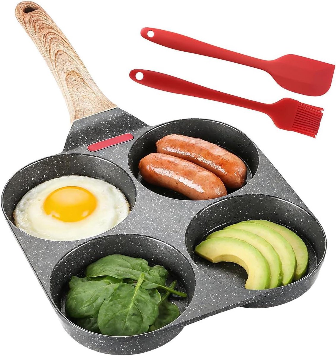 Omelet Pan - Eierkoekenpan - Ontbijt Maken - 4 Kopjes Tegelijk - 38 cm Lengte - Zwart