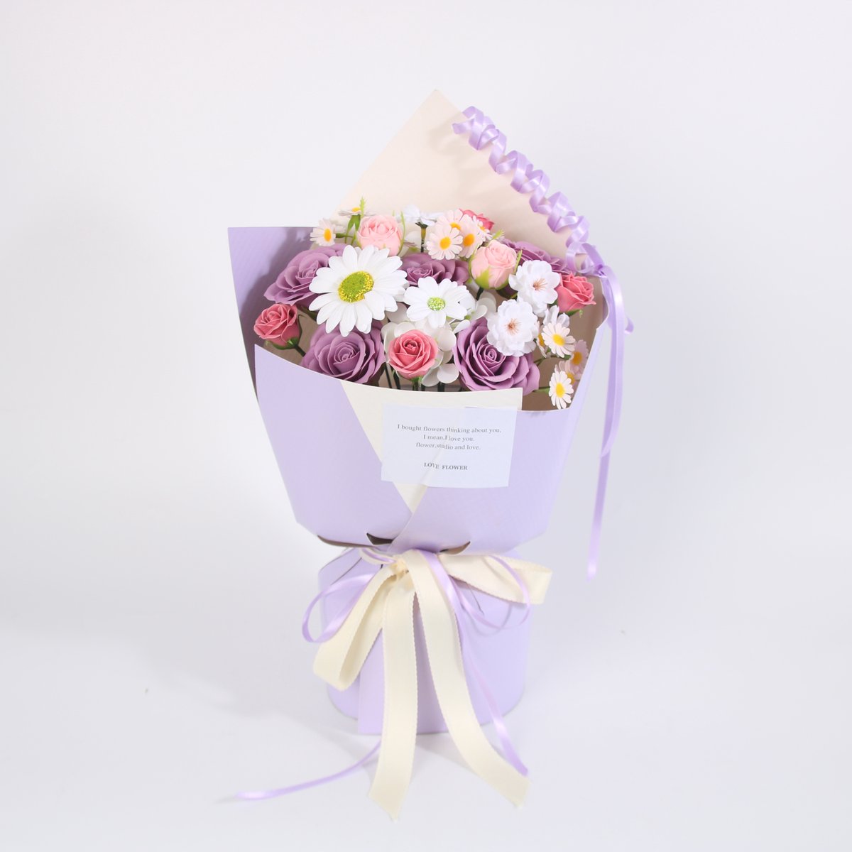 La Roselle Amsterdam Lavender Daisy Luxe Kunstbloemen Boeket – Geurende EVA Foam Rozen met Margrieten – Lila/Roze