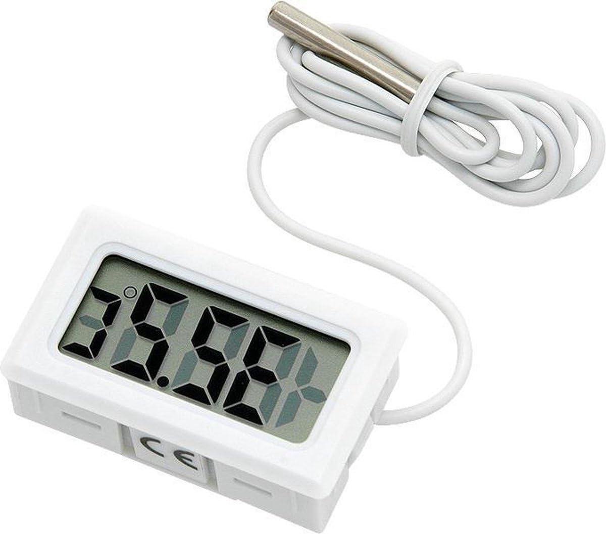 Digitale Thermometer - Temperatuurmeter LCD - Koelkast Vriezer Aquarium - Waterproof Probe - 2 stuks - Wit
