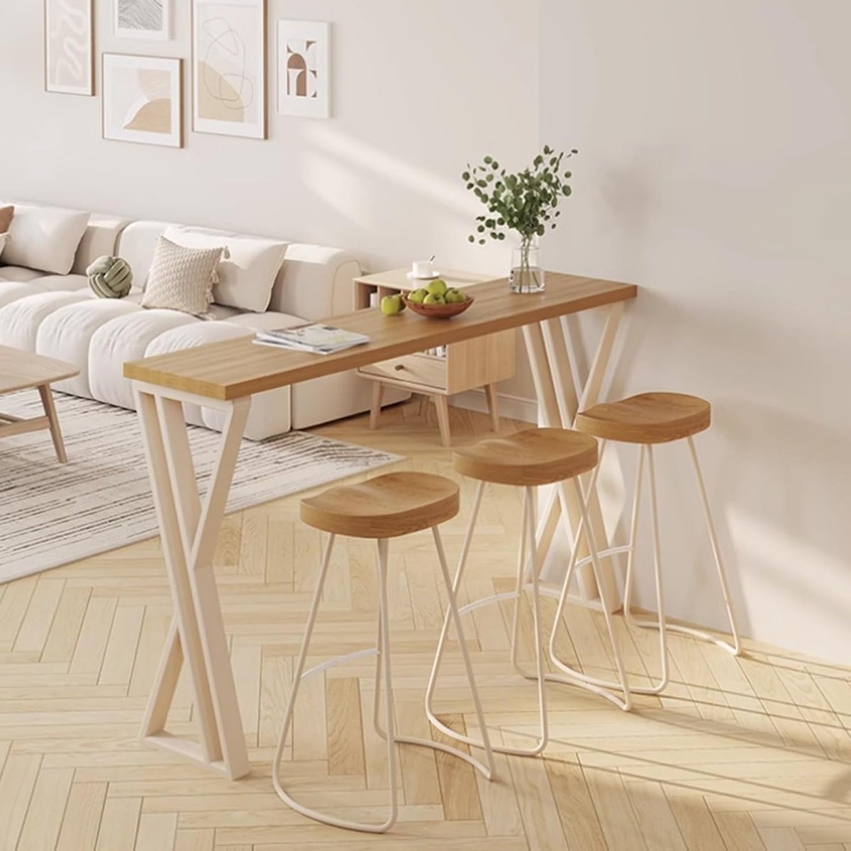 Bartafel 120 x 40 x 105 cm – Hudson Edge Industriële Bartafel met Boomstamrand van Massief Grenenhout – Hoge Statafel voor Keuken, Eetkamer, Balkon, Café en Woonkamer – Mobili Bella