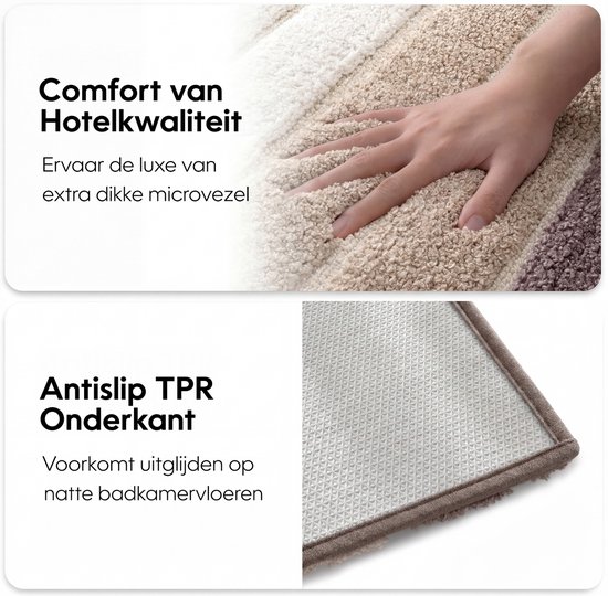 MAESON Badmat 60x110 cm - Antislip & Waterbestendig - Douchemat voor Badkamer - Groot - Beige - Wit - Geschikt voor Douche & Bad