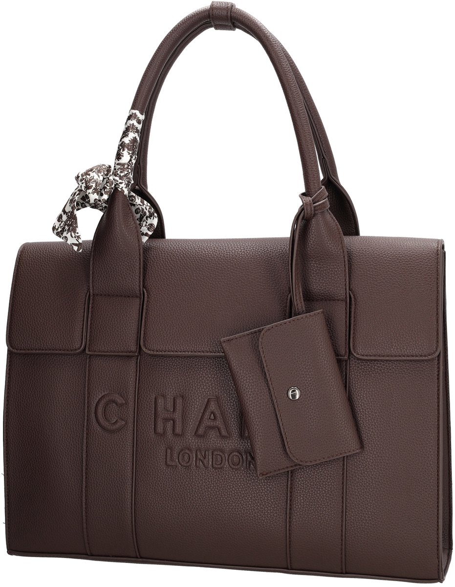 Charm London Bond Laptoptas 15,6 Inch - Werktas - Laptopvak - Verstelbare Schouderband - Afneembaar - Trolleyband - Inclusief Etui - School - A4 - Dames - Donkerbruin