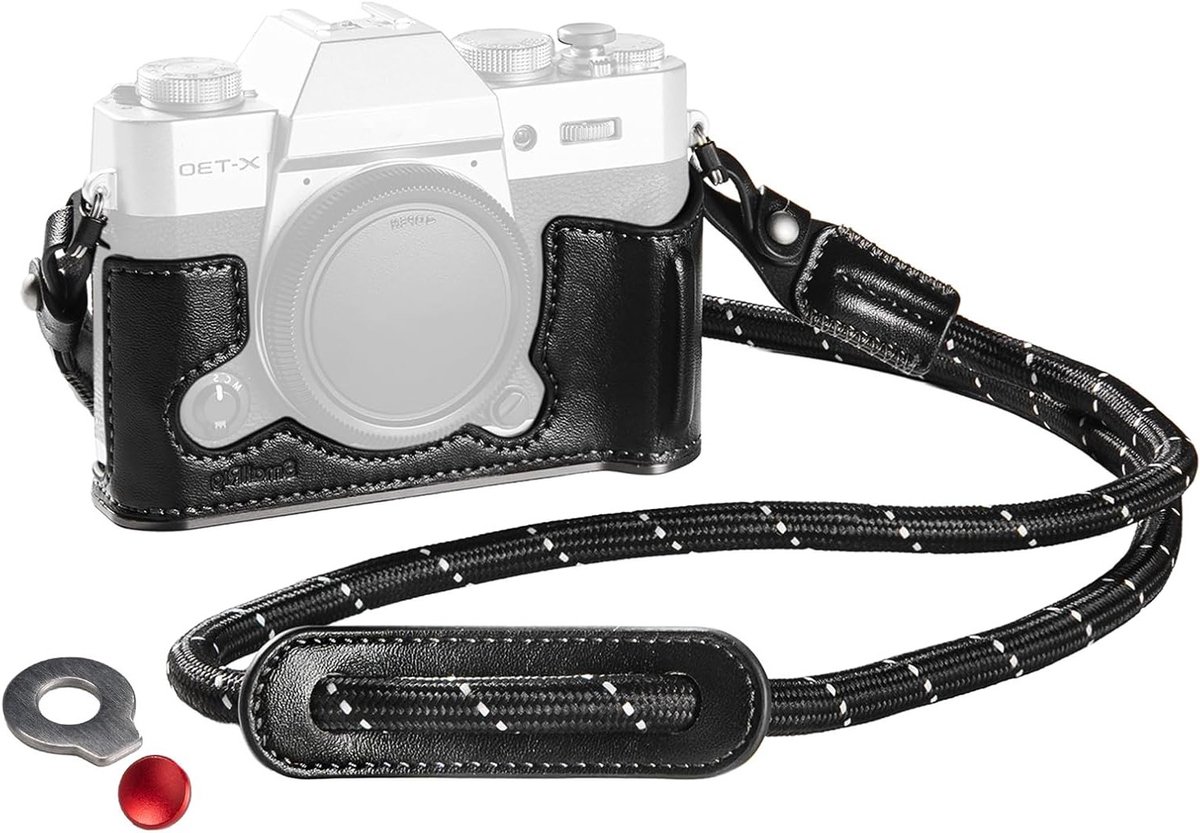 Halfleren Camera Case met Schouderriem voor FUJIFILM X-T30 / X-T30 II / X-T30 III, Retro Stijl met Aluminium Frame en Sluitkap, Zwart - Geschikt voor Fotografie en Bescherming