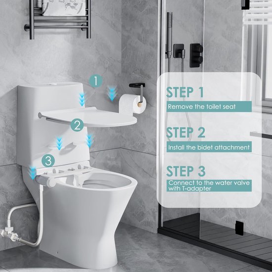 Draagbare niet-elektrische toiletbidetsproeier - intrekbare sproeikoppen - ultradun opzetstuk - regelbare waterdruk — afbeelding 4