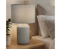 Briloner Ino - Lampe de table, abat-jour en tissu - 7539014 - Abat-jour en Tissus - Interrupteur à câble - Base en céramique - Ø22 x 37,5 cm - Grijs