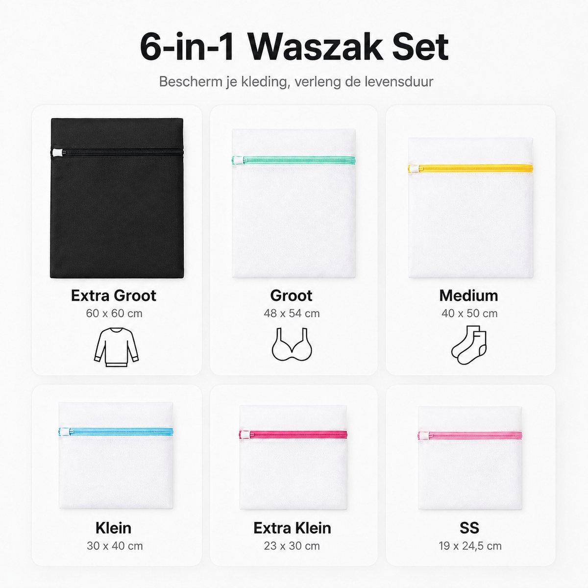 BOTC Waszakken - Wasnetten - Set van 6 - Bescherm je Wasgoed en Wasmachine - Transparant/Wit — afbeelding 6