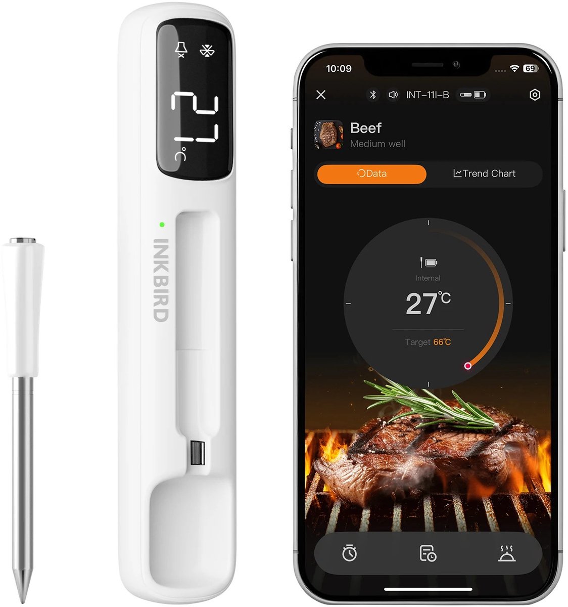 HOB Vleesthermometer - BBQ Thermometer - Oventhermometer - Vlees Thermometer - Vleesthermometer Draadloos -Bluetooth - Waterproof