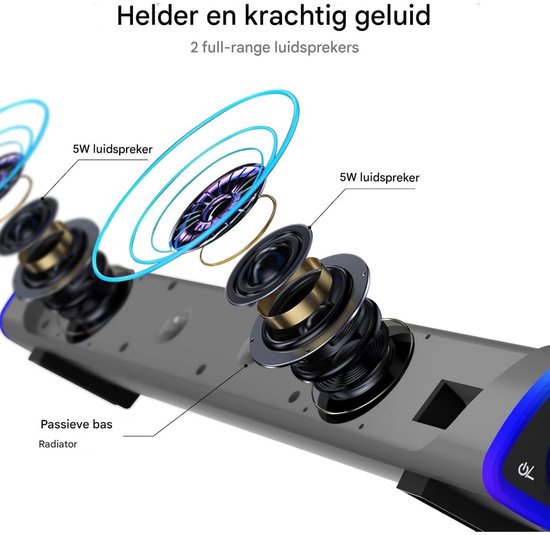 GELLDG PC-luidspreker - Dubbele Luidsprekers met Schuine Vormgeving - 41,5x7,8x5,8cm - USB-aangedreven LED-licht Soundbar - Geschikt voor Desktop en Laptop - Kunststof - Compacte Surround Sound Luidspreker — afbeelding 4