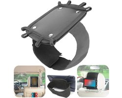 Autohouder – Tablethouder – Bevestiging voor hoofdsteun achterbank – Telefoonhouder voor in de auto – Klittenbandsluiting – 360° draaibaar – Voor tablets, mobiele telefoons, spelconsoles (18 x 12,5 cm – Zwart)