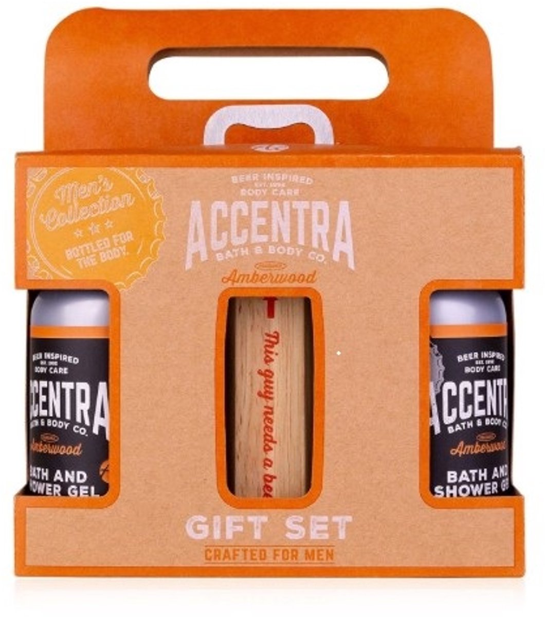 cadeau mannen - Stoere badset met flesopener in kratgeschenkverpakking van kraftpapier - Men's Collection - Giftset man KERSTGESCHENK NIEUWJAARGESCHENK