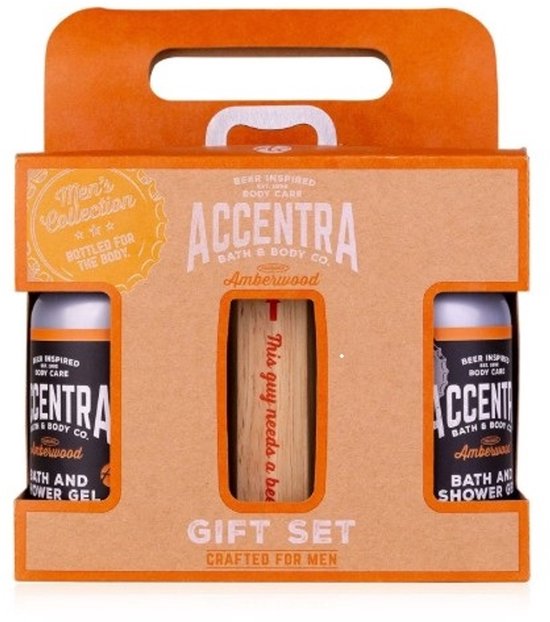 cadeau mannen - Stoere badset met flesopener in kratgeschenkverpakking van kraftpapier - Men's Collection - Giftset man KERSTGESCHENK NIEUWJAARGESCHENK VADERDAG VALENTIJN
