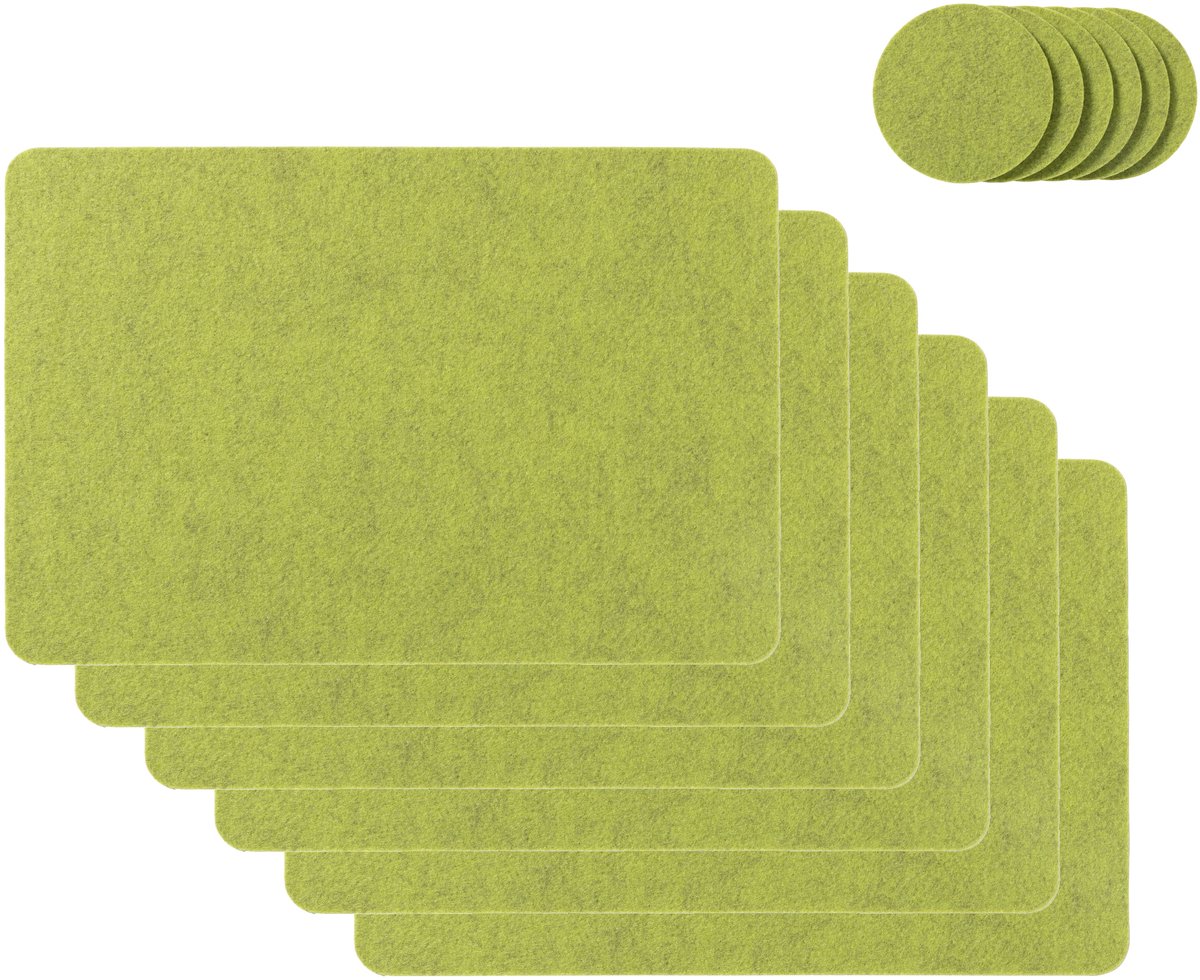 Vilt Placemats Rechthoek 6-delig met Onderzetters Groen - 5mm